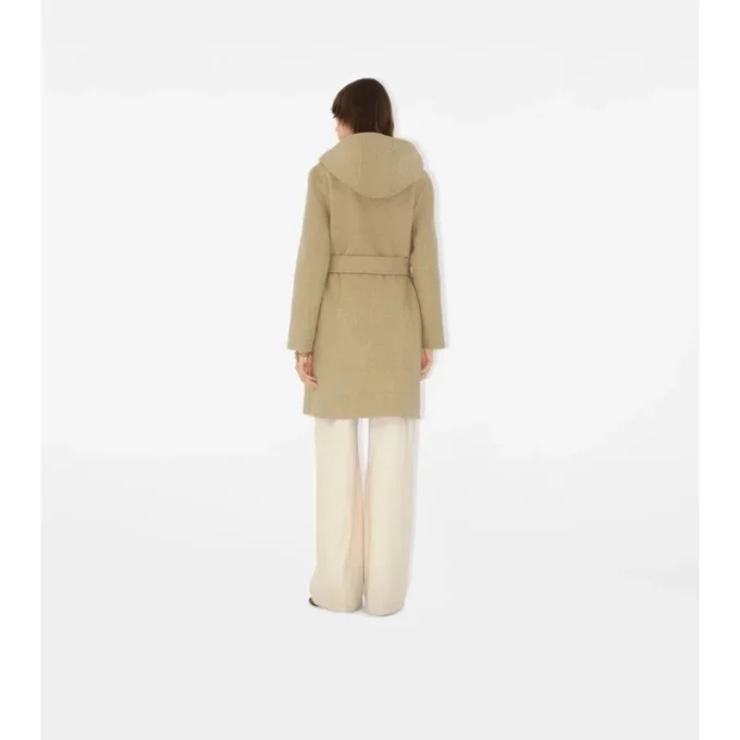 Cappotto avvolgente reversibile in lana con cappuccio