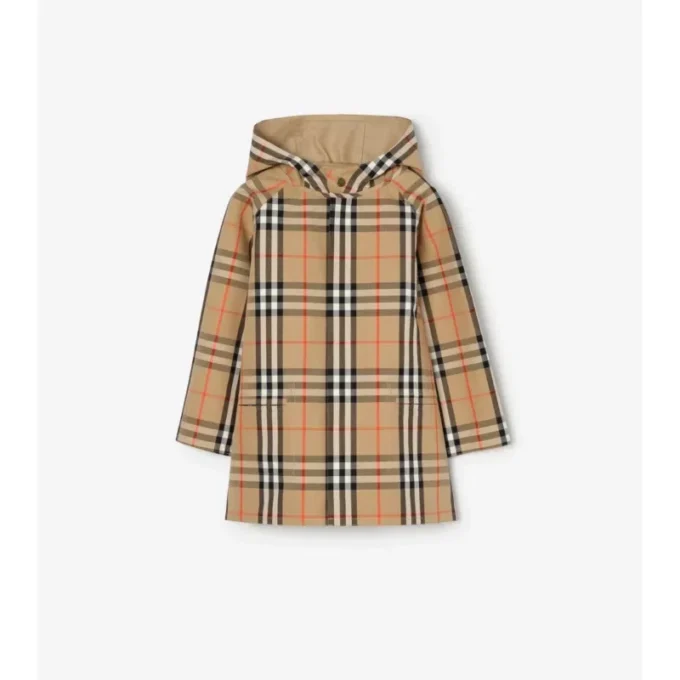 Cappotto con cappuccio in cotone a quadri