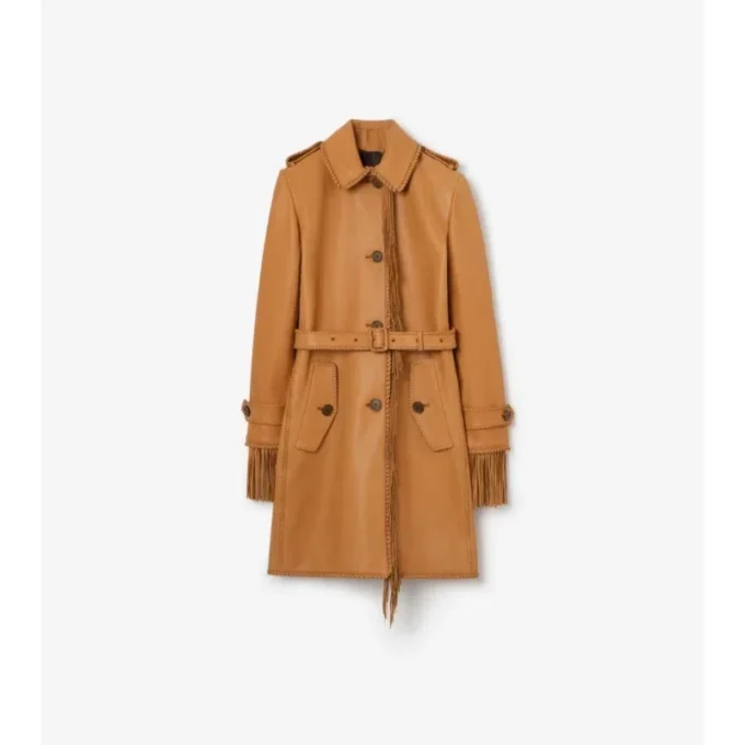 Cappotto corto in pelle con frange
