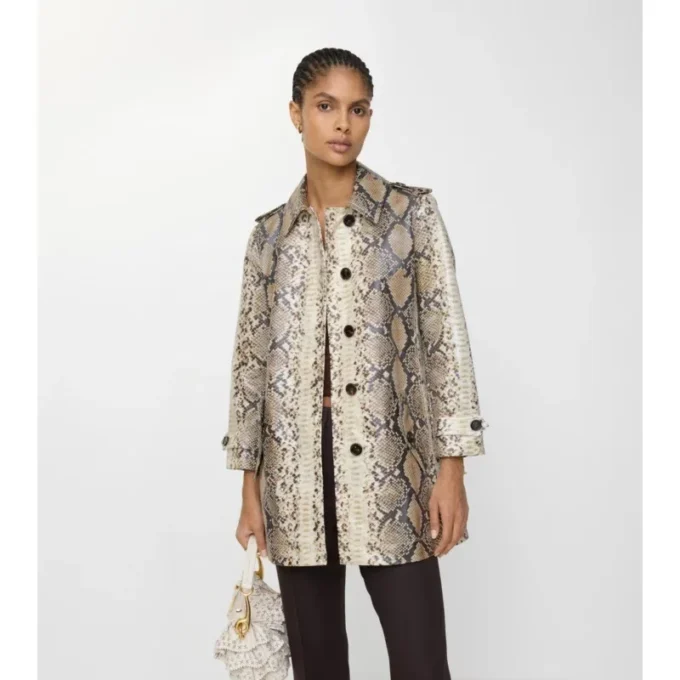 Cappotto da auto Stonehaven in cotone rivestito con stampa pitonata corta
