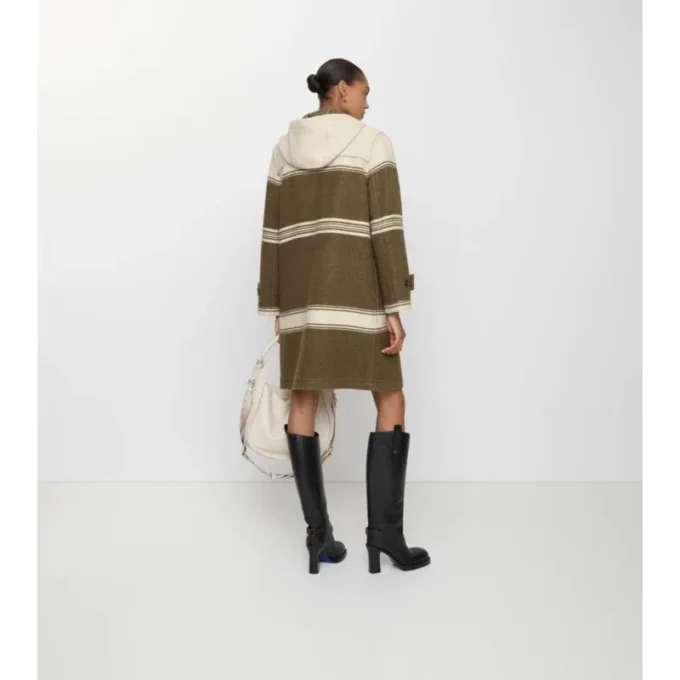 Cappotto duffle in misto lana e cotone a righe