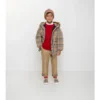 Cappotto in nylon con motivo a quadri e bordo in pelliccia sintetica