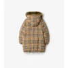Cappotto in nylon con motivo a quadri e bordo in pelliccia sintetica