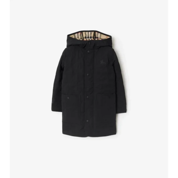 Cappotto trapuntato in nylon con cappuccio
