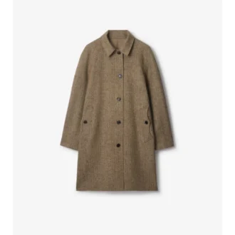 Car Coat Burberry a doppio risvolto in lana a spina di pesce