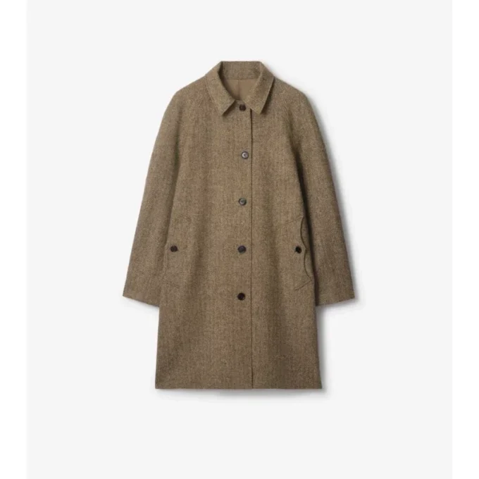 Car Coat Burberry a doppio risvolto in lana a spina di pesce