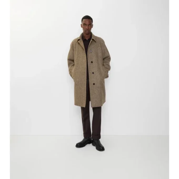 Car Coat Burberry a doppio risvolto in lana a spina di pesce