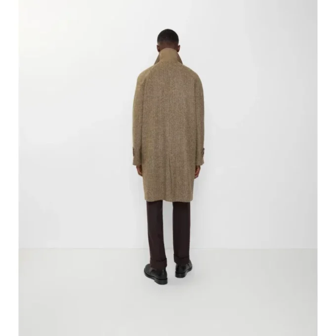 Car Coat Burberry a doppio risvolto in lana a spina di pesce