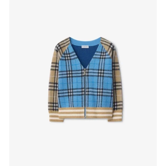 Cardigan con zip in lana a quadri