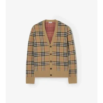 Cardigan in cotone e lana a quadri