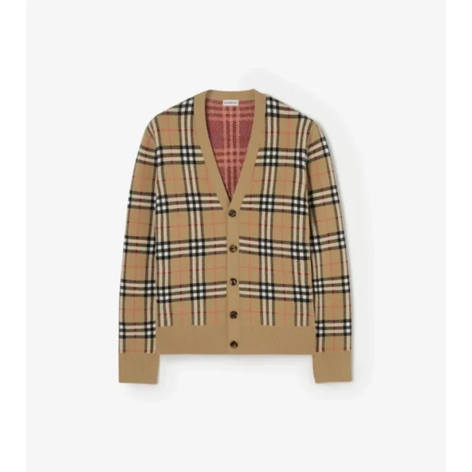 Cardigan in cotone e lana a quadri