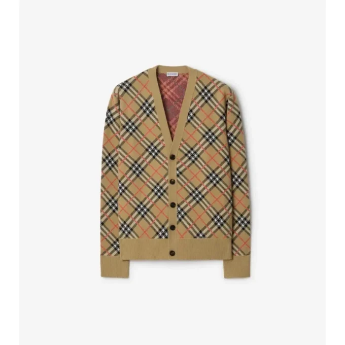 Cardigan in cotone e lana a quadri