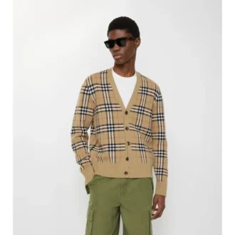Cardigan in cotone e lana a quadri