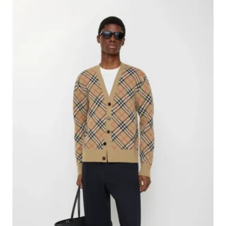 Cardigan in cotone e lana a quadri