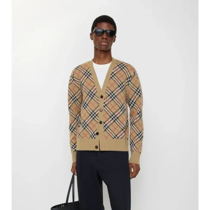 Cardigan in cotone e lana a quadri
