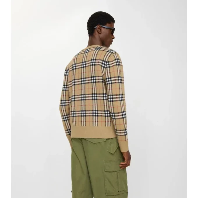 Cardigan in cotone e lana a quadri