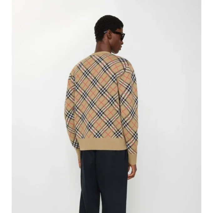 Cardigan in cotone e lana a quadri