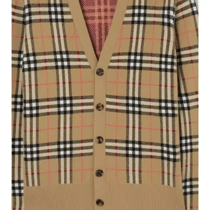 Cardigan in cotone e lana a quadri
