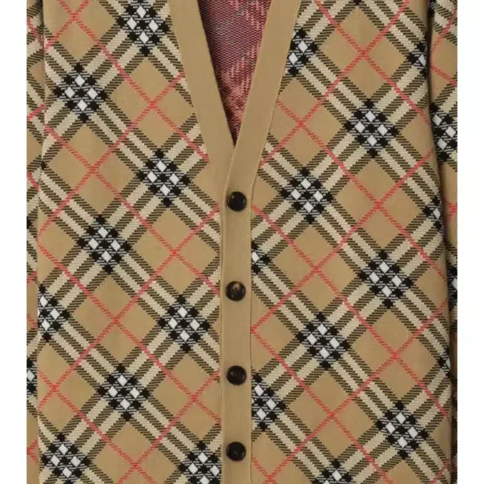 Cardigan in cotone e lana a quadri
