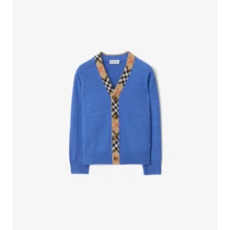 Cardigan in lana con bordi a quadri