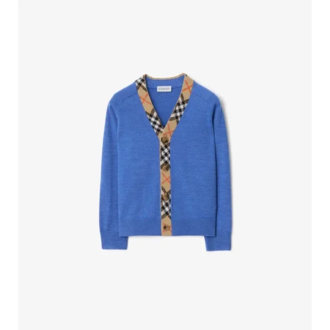 Cardigan in lana con bordi a quadri