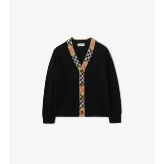 Cardigan in lana con bordi a quadri