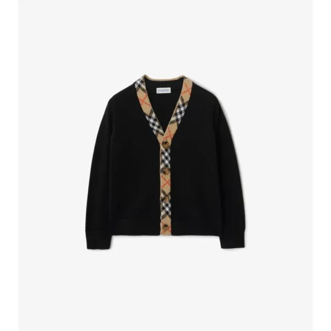 Cardigan in lana con bordi a quadri
