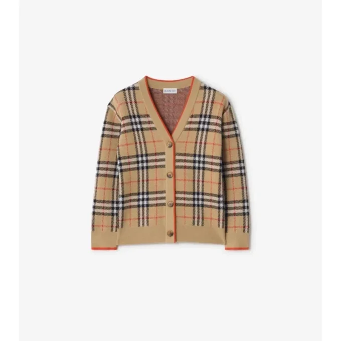 Cardigan in lana con motivo a quadri