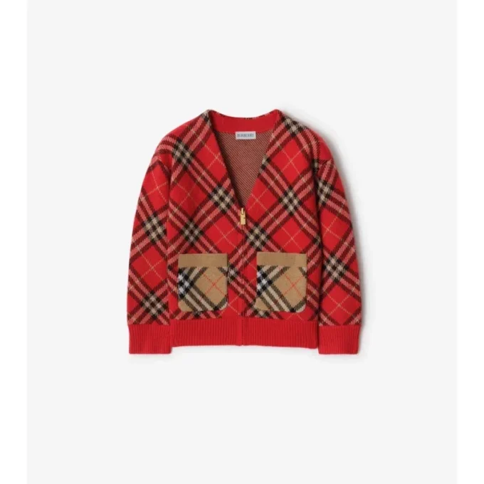 Cardigan in lana con motivo a quadri