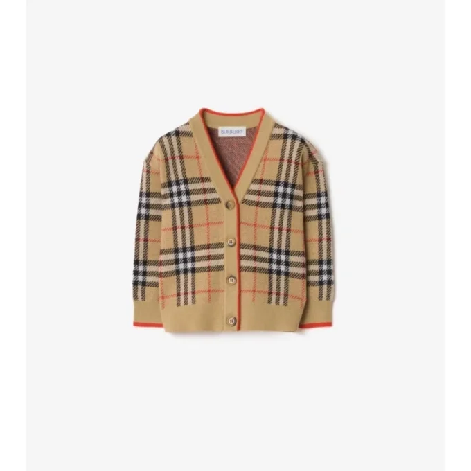 Cardigan in lana con motivo a quadri