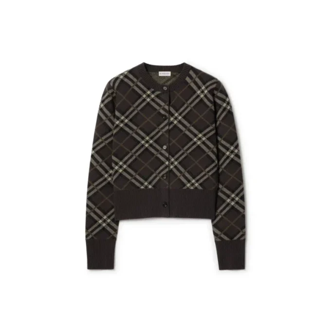 Cardigan in lana e cashmere a quadri