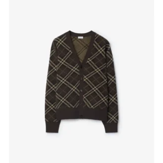 Cardigan in lana e cashmere a quadri
