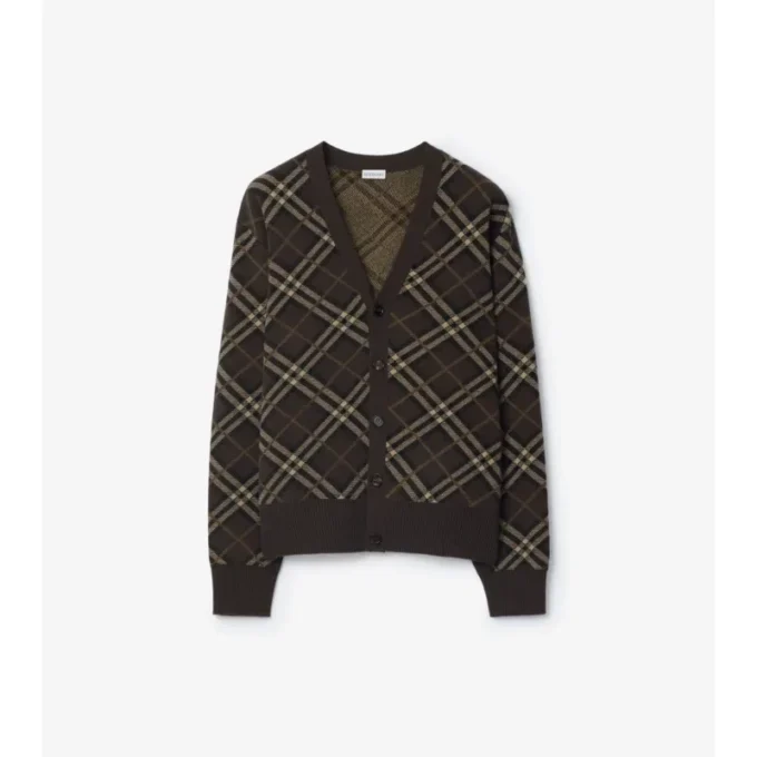 Cardigan in lana e cashmere a quadri
