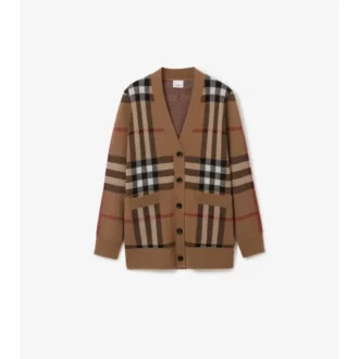 Cardigan in lana e cashmere a quadri