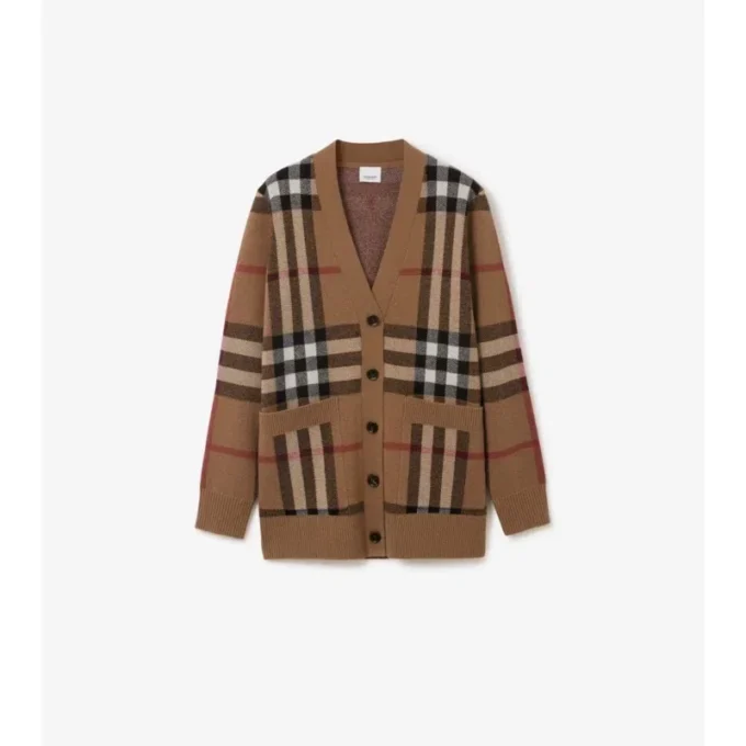 Cardigan in lana e cashmere a quadri