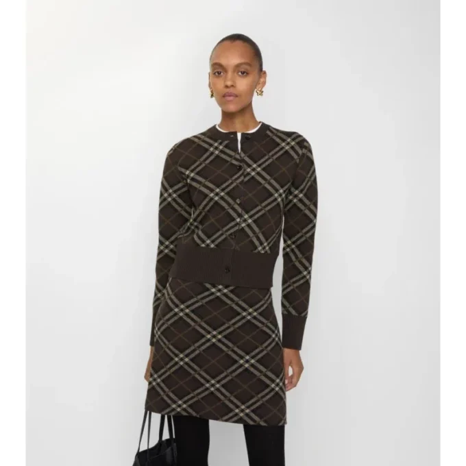 Cardigan in lana e cashmere a quadri