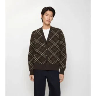 Cardigan in lana e cashmere a quadri