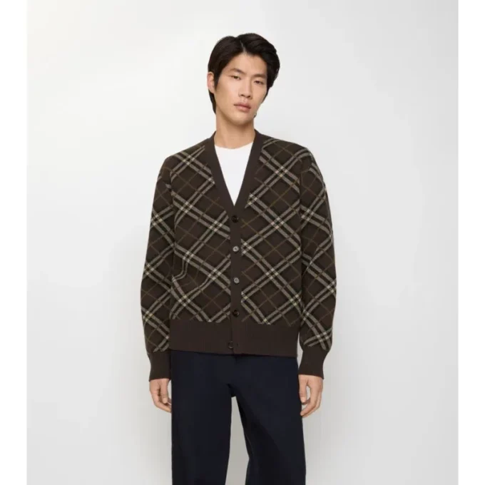 Cardigan in lana e cashmere a quadri