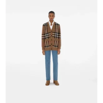 Cardigan in lana e cashmere a quadri