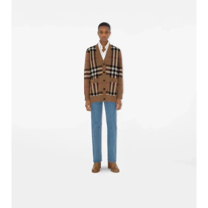 Cardigan in lana e cashmere a quadri