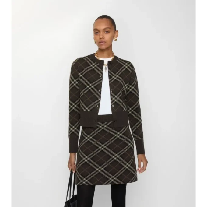 Cardigan in lana e cashmere a quadri