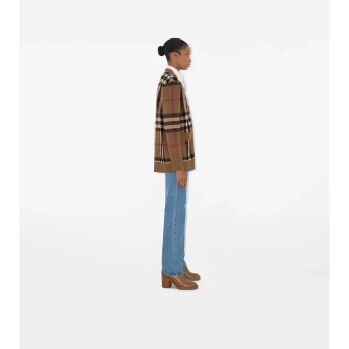 Cardigan in lana e cashmere a quadri