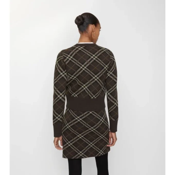 Cardigan in lana e cashmere a quadri