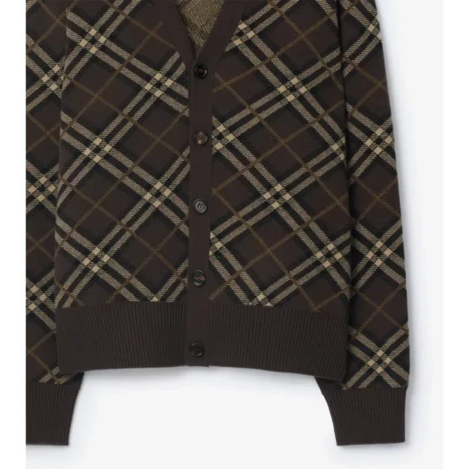 Cardigan in lana e cashmere a quadri