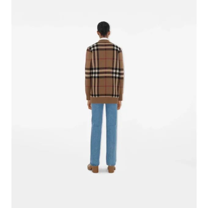 Cardigan in lana e cashmere a quadri