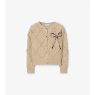 Cardigan in lana e cashmere con fiocco a quadri