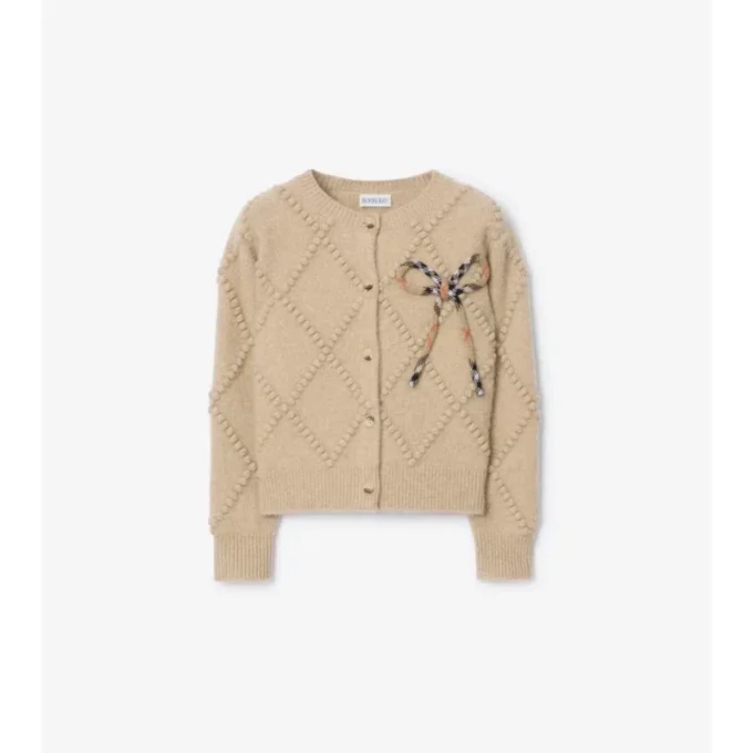 Cardigan in lana e cashmere con fiocco a quadri