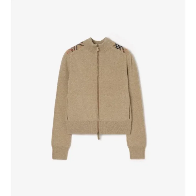 Cardigan in lana e cashmere con toppe a quadri