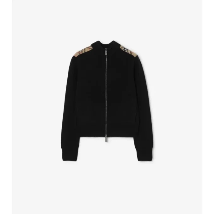 Cardigan in lana e cashmere con toppe a quadri