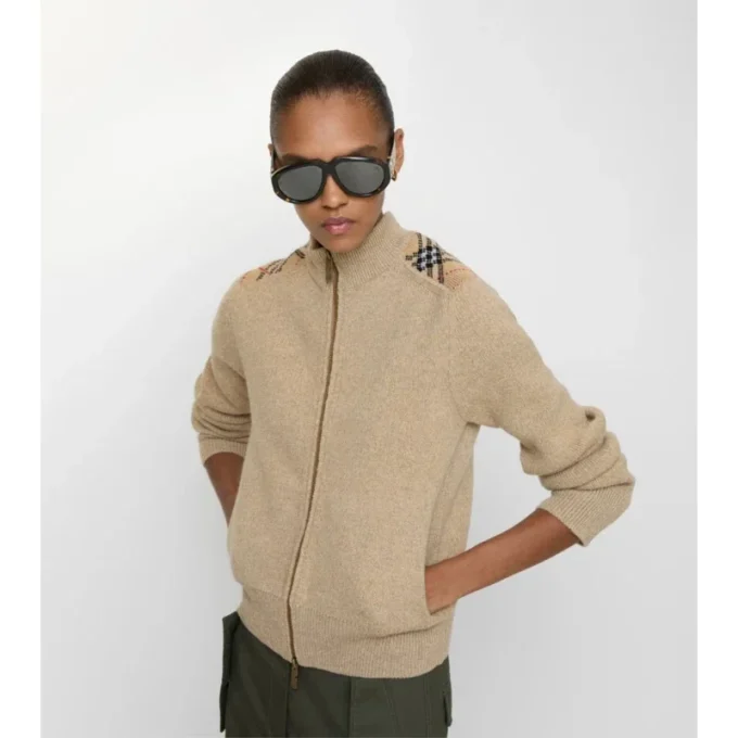 Cardigan in lana e cashmere con toppe a quadri
